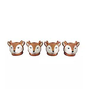NIB Set Of (4) Holiday Christmas Reindeer Stoneware Taper Candle Holders